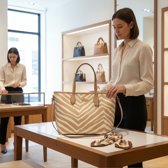 Coach Handbags - Coach tan zebra print tote bag